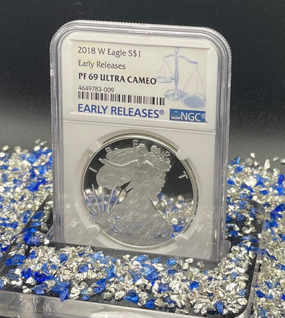 Proof 2018 (W) $1 American Silver Eagle NGC PF69 Early Releases Modern Blue Label Mint Condition (1 of 1,778)