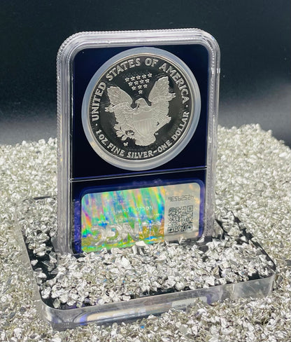 Proof 2007 (W) $1 American Silver Eagle NGC PF70 Trader Bea Private Issue Purple Foil Holder Rare