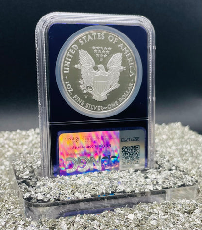 Proof 2008 (W) $1 American Silver Eagle NGC PF70 Trader Bea Private Issue Purple Foil Holder Rare