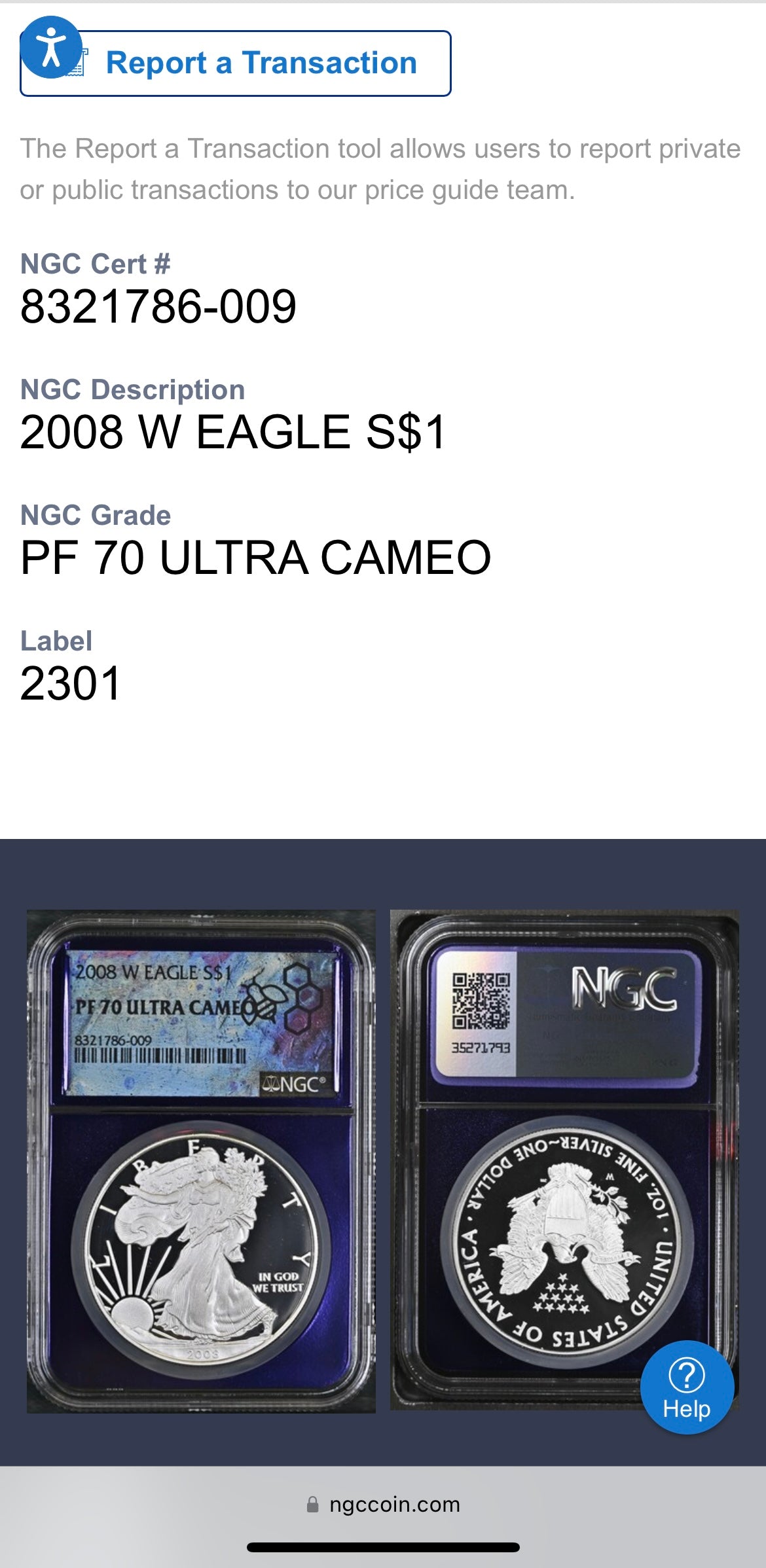 Proof 2008 (W) $1 American Silver Eagle NGC PF70 Trader Bea Private Issue Purple Foil Holder Rare