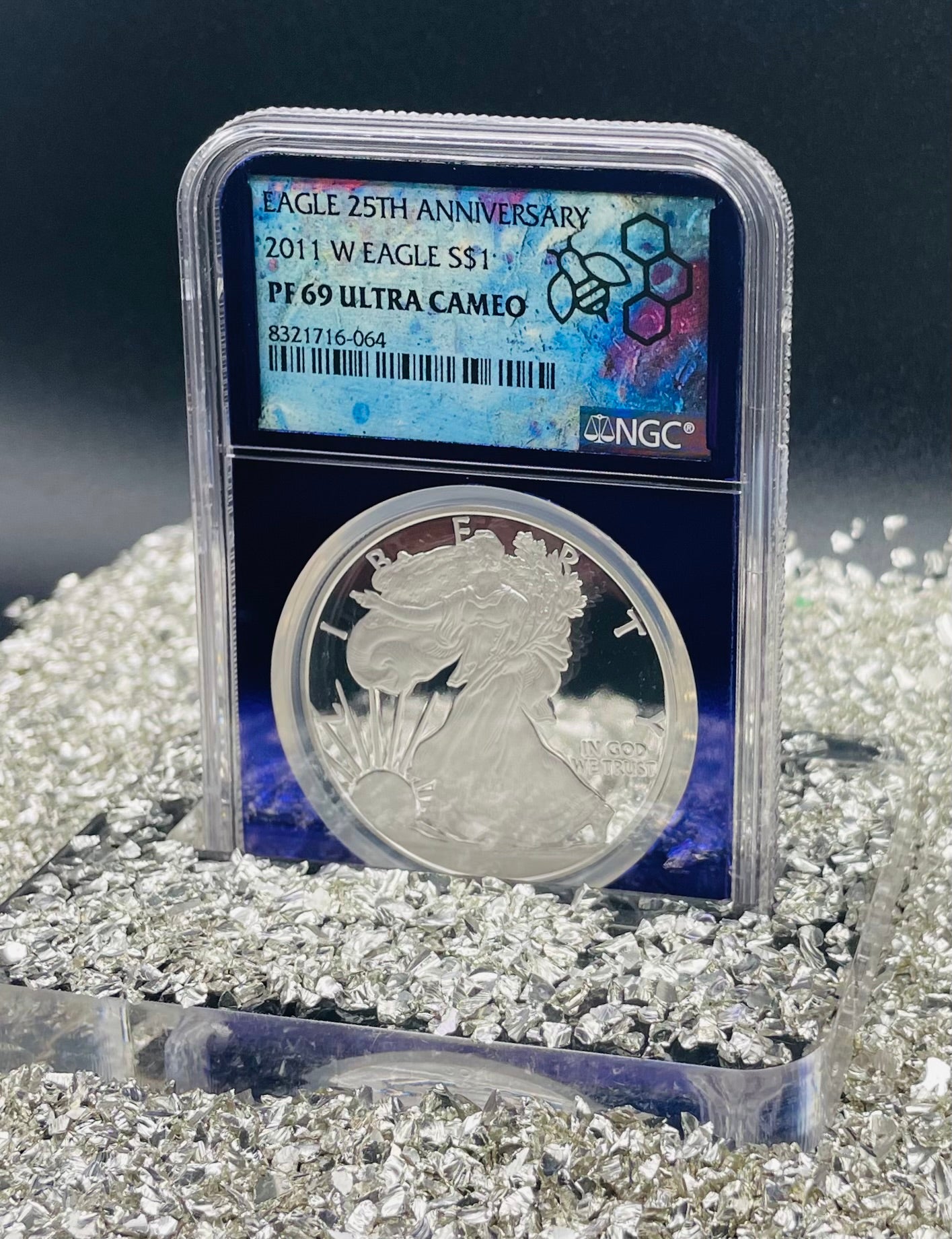Proof 2011 (W) $1 American Silver Eagle NGC PF69 25th Anniversary Label Trader Bea Private Issue Purple Foil Holder Rare