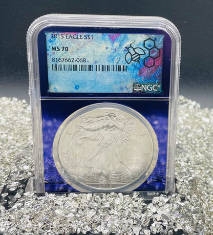 2015 $1 American Silver Eagle NGC MS70 Rare Purple Holder Trader Bea Private Issue