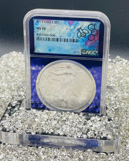 2015 $1 American Silver Eagle NGC MS70 Rare Purple Holder Trader Bea Private Issue