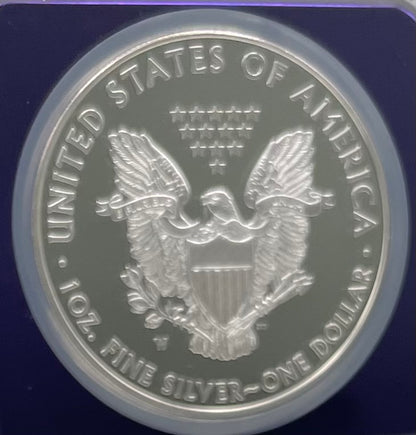 Proof 2015 (W) $1 American Silver Eagle NGC PF70 Trader Bea Private Issue Purple Foil Holder. Rare