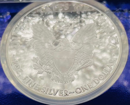 Proof 2015 (W) $1 American Silver Eagle NGC PF70 Trader Bea Private Issue Purple Foil Holder. Rare