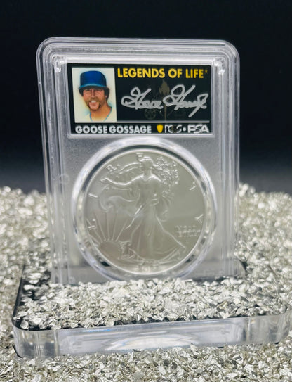 2025 $1 American Silver Eagle PCGS MS70 FDOI Legends of Life MLB Hall of Fame Goose Gossage Signed Label Mint Condition (Rare 1 of 10)