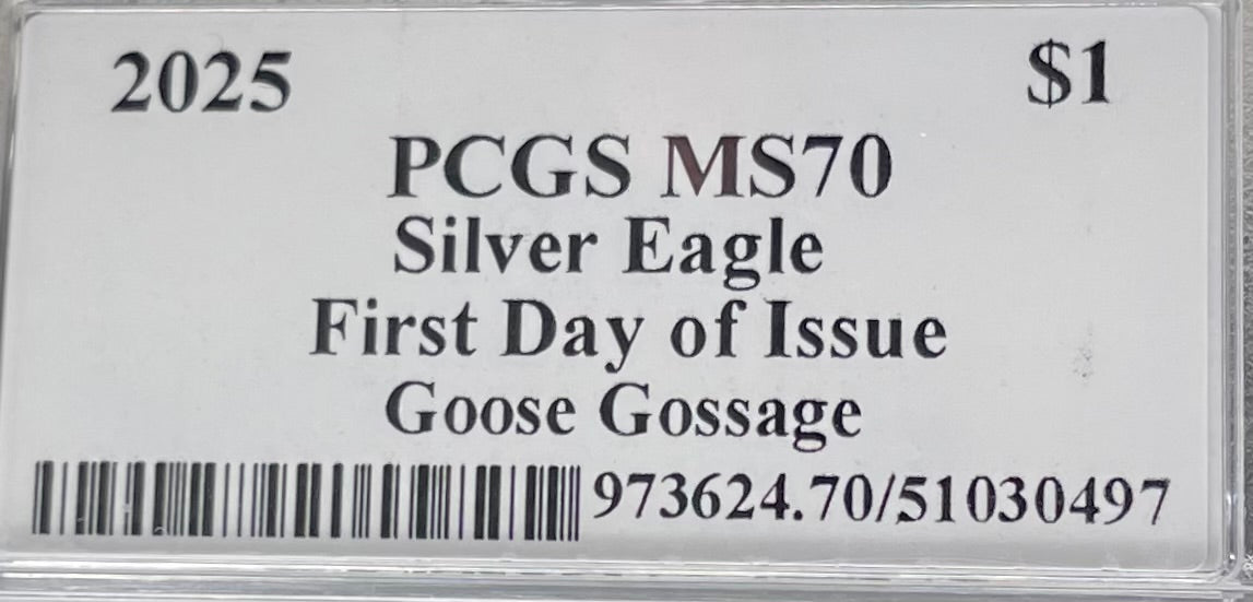 2025 $1 American Silver Eagle PCGS MS70 FDOI Legends of Life MLB Hall of Fame Goose Gossage Signed Label Mint Condition (Rare 1 of 10)