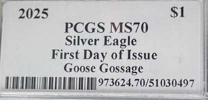 2025 $1 American Silver Eagle PCGS MS70 FDOI Legends of Life MLB Hall of Fame Goose Gossage Signed Label Mint Condition (Rare 1 of 10)