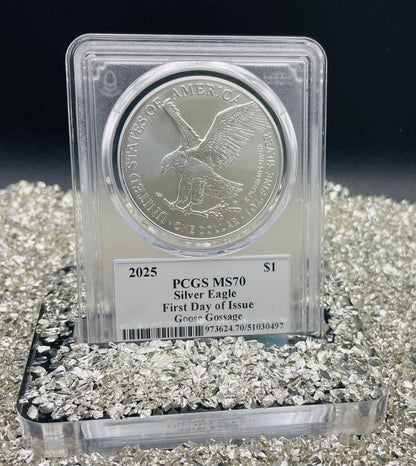 2025 $1 American Silver Eagle PCGS MS70 FDOI Legends of Life MLB Hall of Fame Goose Gossage Signed Label Mint Condition (Rare 1 of 10)