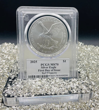 2025 $1 American Silver Eagle PCGS MS70 FDOI Legends of Life MLB Hall of Fame Ted Simmons Signed Label Mint Condition (Rare 1 of 10)