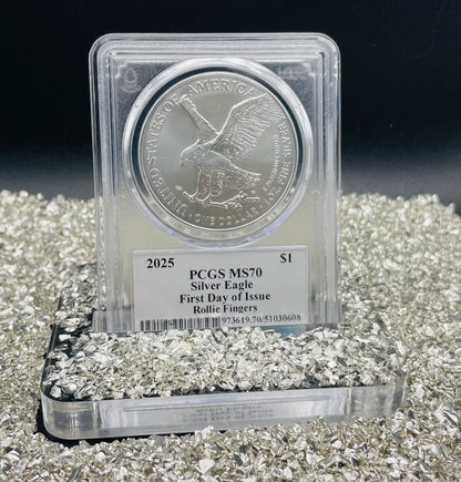 2025 $1 American Silver Eagle PCGS MS70 FDOI Legends of Life MLB Hall of Fame Rollie Fingers Signed Label Limited Edition (Rare 1 of 10)