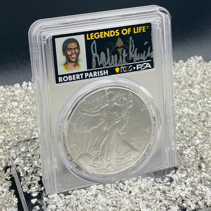 2025 $1 American Silver Eagle PCGS MS70 FDOI Legends of Life NBA Hall of Fame Robert Parish Signed Label Mint Condition (Rare 1 of 10)