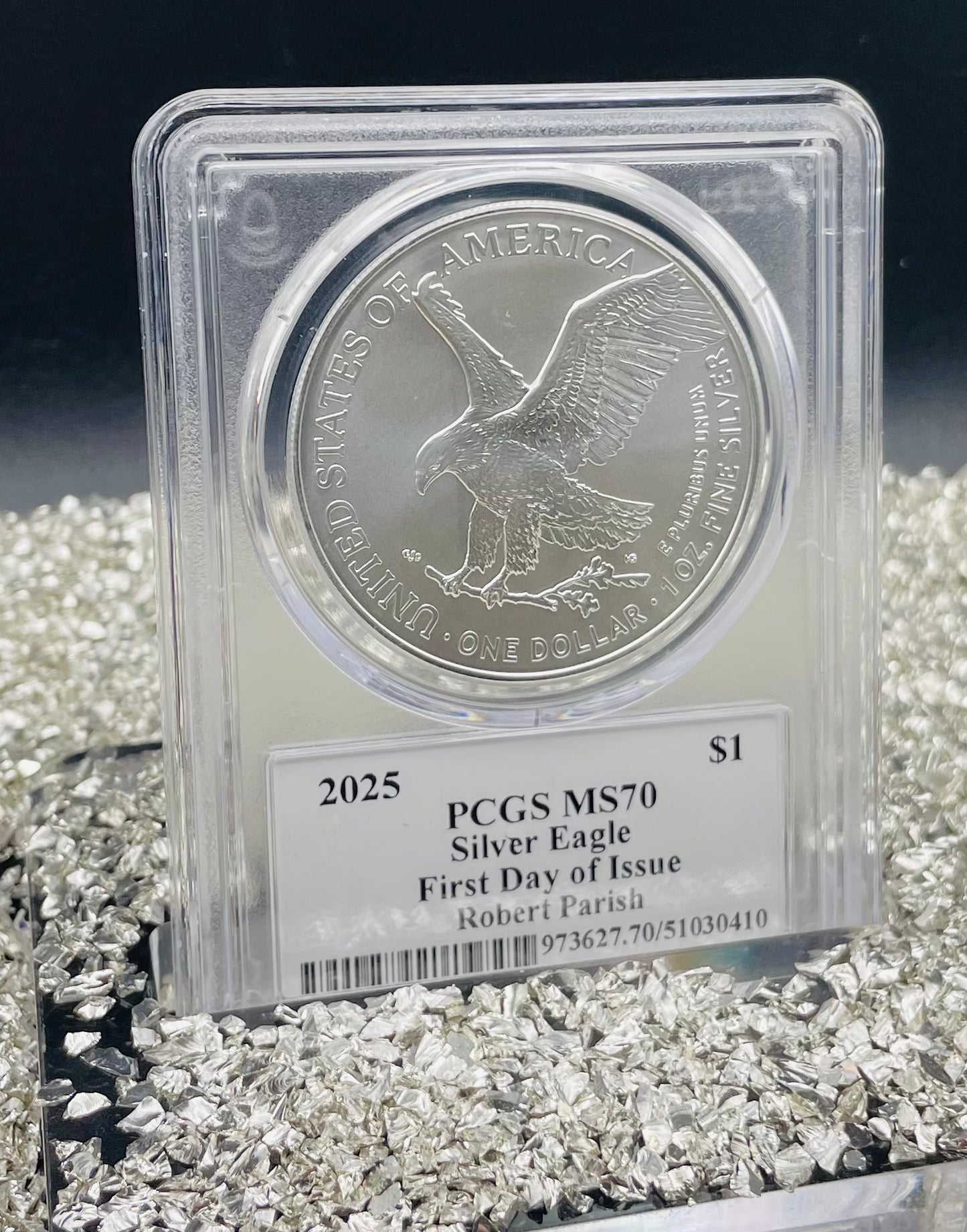 2025 $1 American Silver Eagle PCGS MS70 FDOI Legends of Life NBA Hall of Fame Robert Parish Signed Label Mint Condition (Rare 1 of 10)