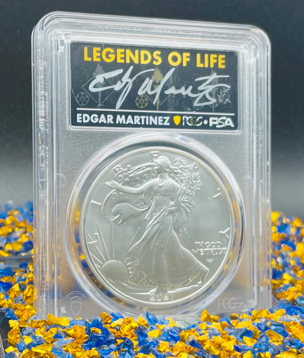 2021 $1 American Silver Eagle PCGS MS70 First Production T-2 Legends of Life MLB Hall of Fame Edgar Martinez Signed Label (1 of 207)