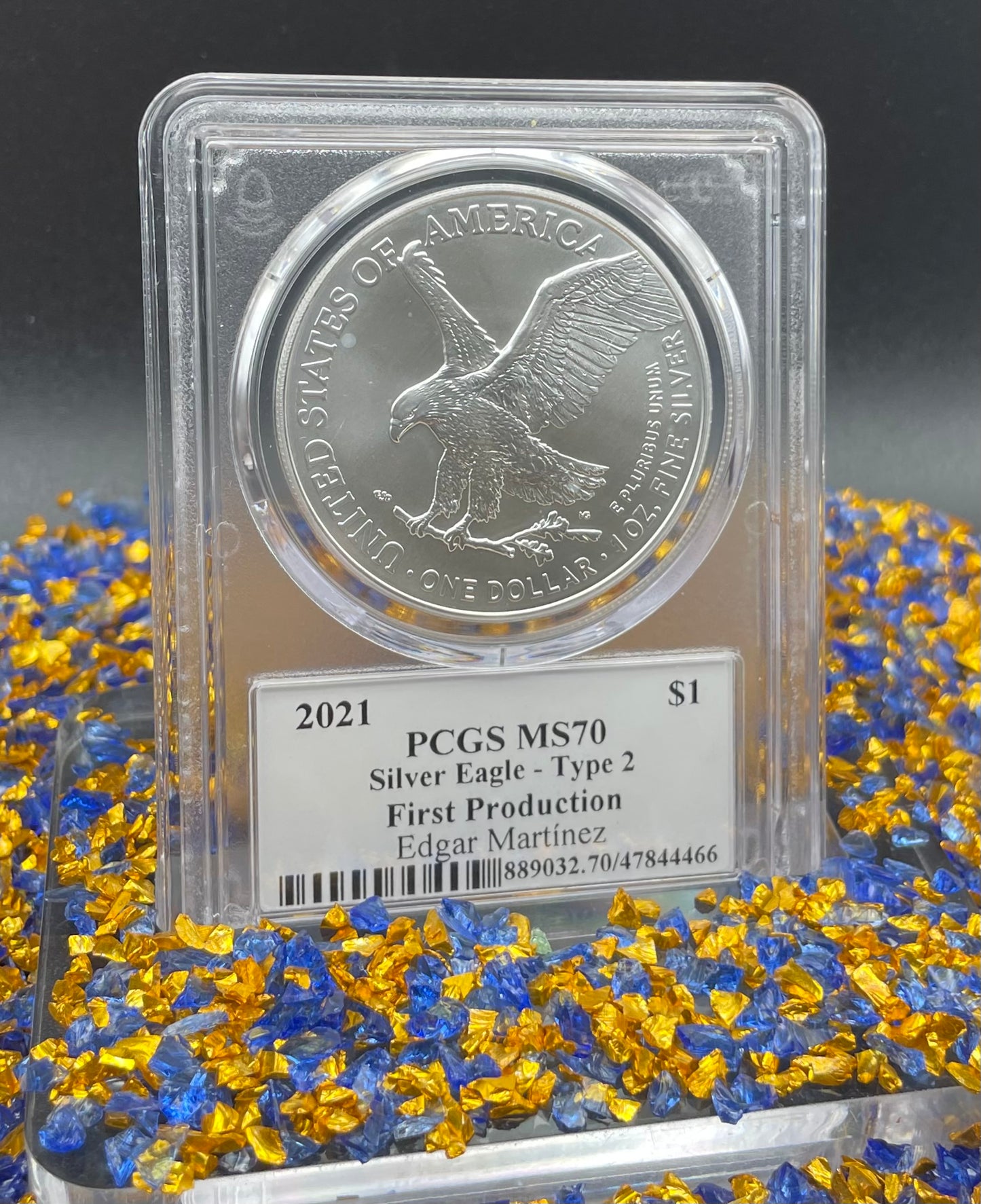 2021 $1 American Silver Eagle PCGS MS70 First Production T-2 Legends of Life MLB Hall of Fame Edgar Martinez Signed Label (1 of 207)