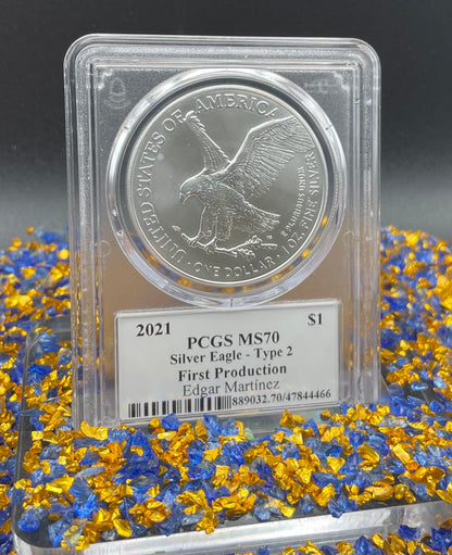 2021 $1 American Silver Eagle PCGS MS70 First Production T-2 Legends of Life MLB Hall of Fame Edgar Martinez Signed Label (1 of 207)