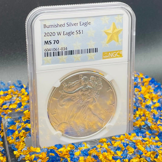 Burnished 2020 (W) $1 American Silver Eagle NGC MS70 West Point Gold Star Label Mint Condition (1 of 5,460)