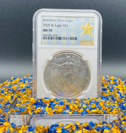 Burnished 2020 (W) $1 American Silver Eagle NGC MS70 West Point Gold Star Label Mint Condition (1 of 5,460)