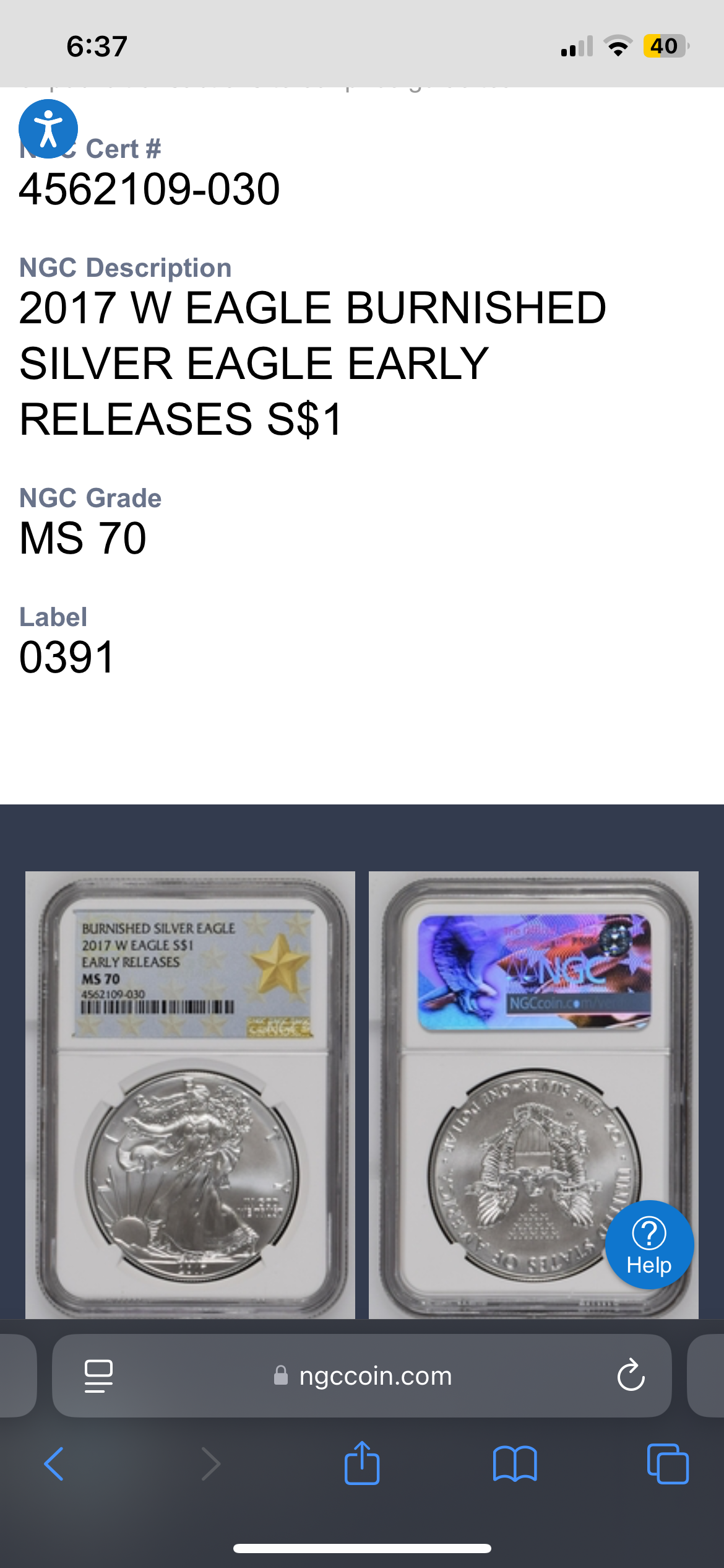 Burnished 2017 (W) $1 American Silver Eagle NGC MS70 Early Releases West Point Gold Star Label Mint Condition (1 of 4,466)