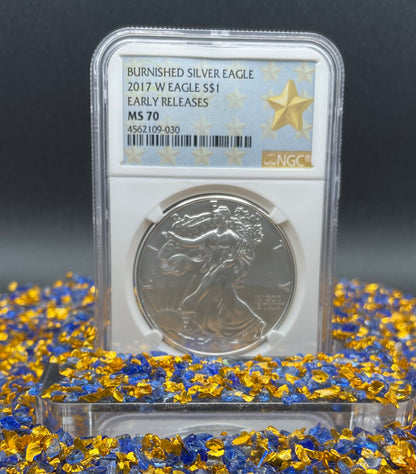 Burnished 2017 (W) $1 American Silver Eagle NGC MS70 Early Releases West Point Gold Star Label Mint Condition (1 of 4,466)