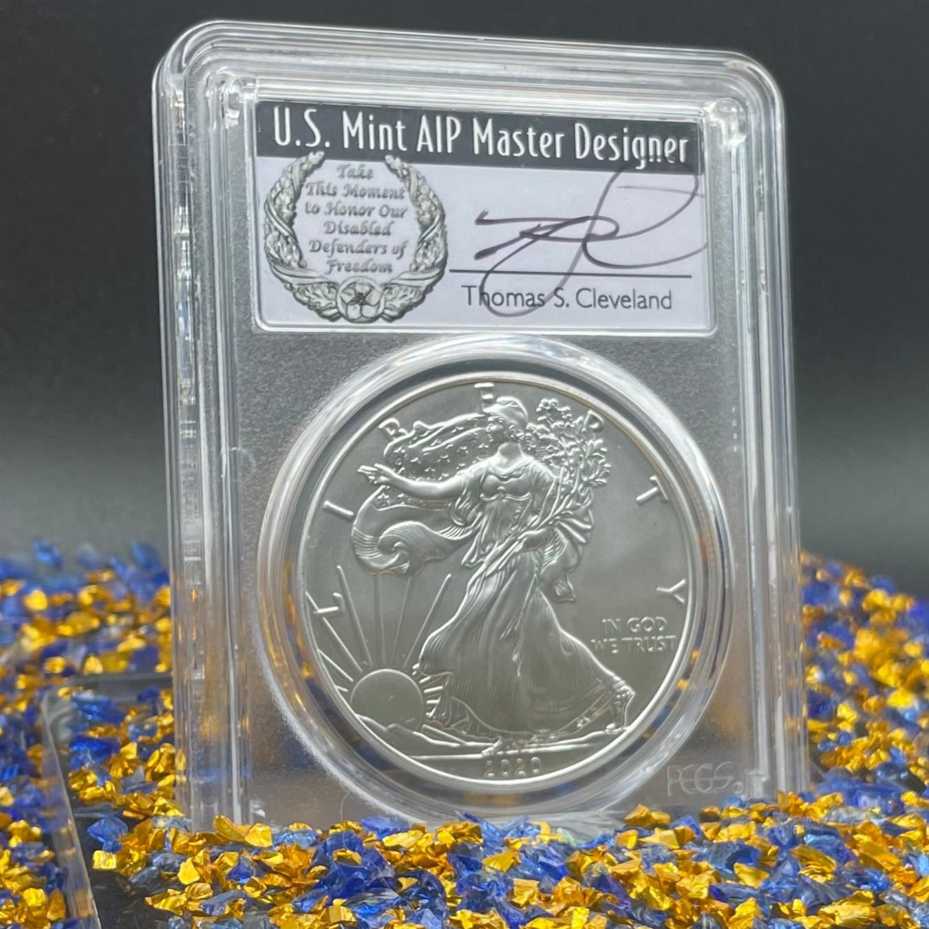 2020 $1 American Silver Eagle PCGS MS70 FDOI Master Designer Thomas Cleveland Signed Label Mint Condition(1 of 225)