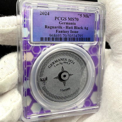 2024 1 oz .9999 Silver Private Issue PCGS MS70 Ragnarok Hati Proof-like Finish Trader Bea Purple Holder Mint (Rare 1 of 200)