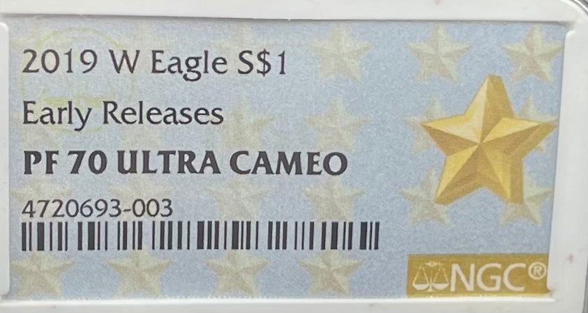 Proof 2019 (W) $1 American Silver Eagle NGC PF70 Early Releases Modern West Point Gold Star Label (1 of 4,482)