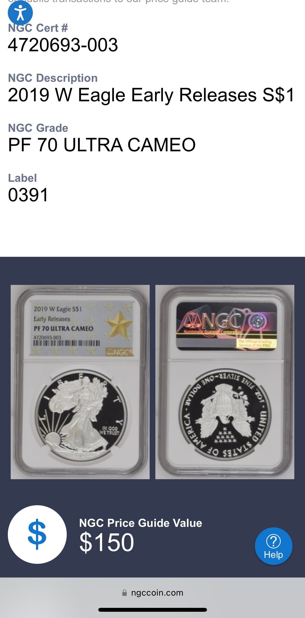 Proof 2019 (W) $1 American Silver Eagle NGC PF70 Early Releases Modern West Point Gold Star Label (1 of 4,482)