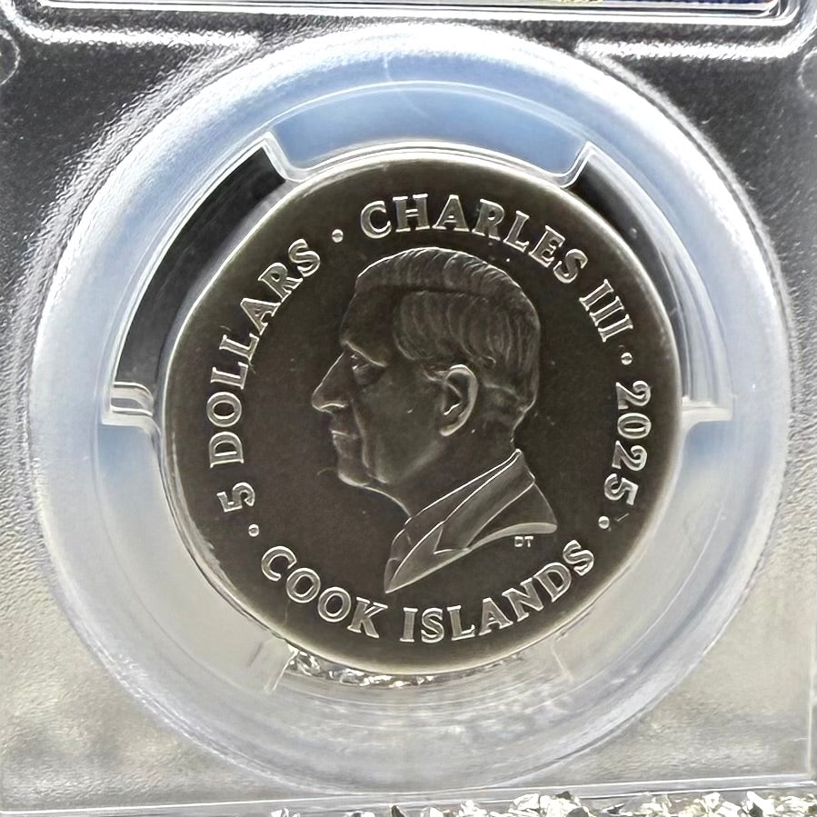 2025 1 oz $5 Cook Islands Silver Dollar PCGS FDOI SP70 Burnished Ultra High Relief Leon Antique Finish (1 of 50) Mint!