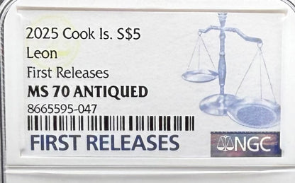2025 1 oz $5 Cook Islands Silver Dollar NGC FDOI MS70 Burnished Ultra High Relief Leon Antique Finish (1 of 52) Mint!