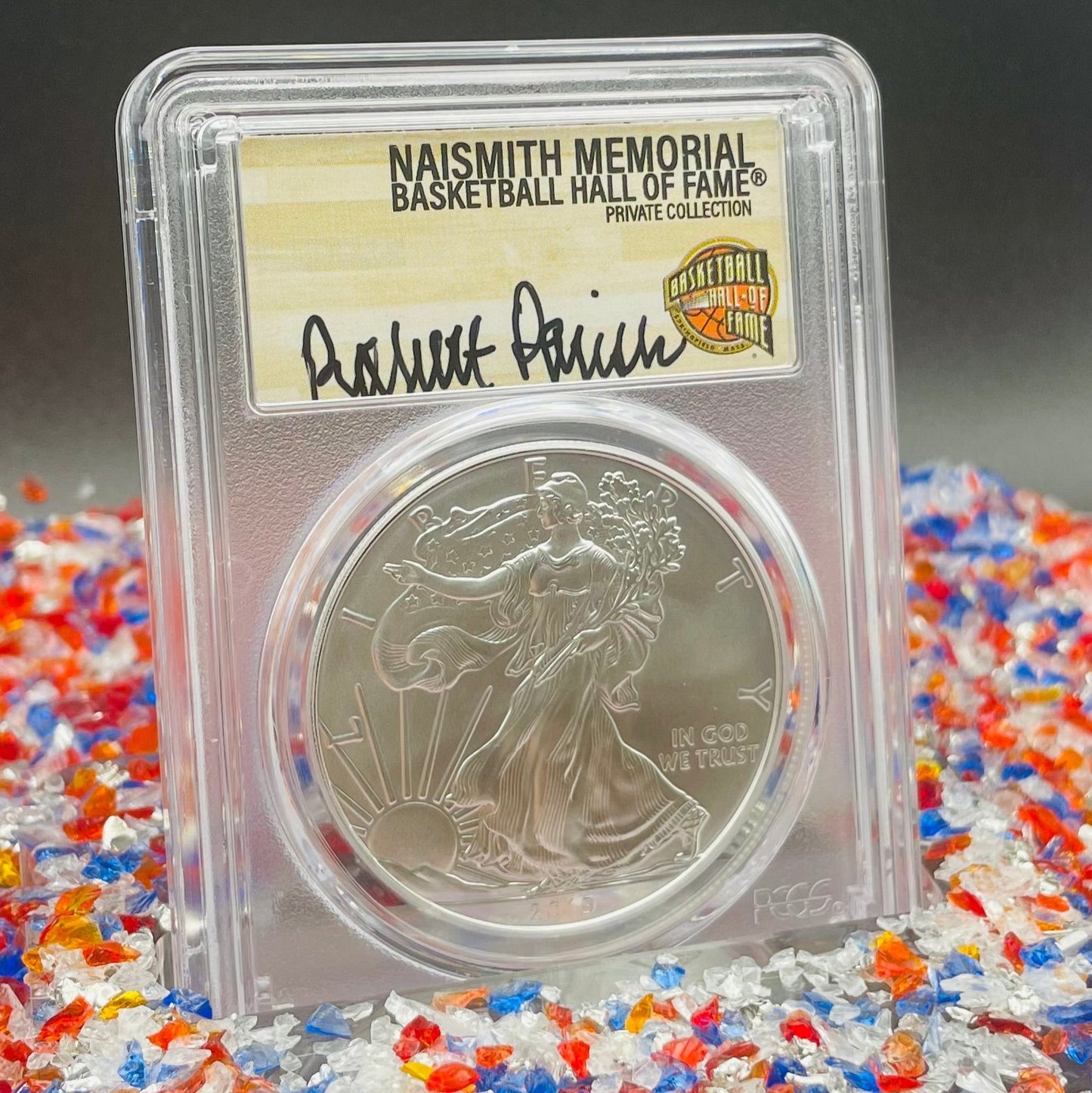 2019 $1 American Silver Eagle PCGS MS70 First Strike NBA Hall of Fame Robert Parish Signed Label Mint Condition 1 of 50