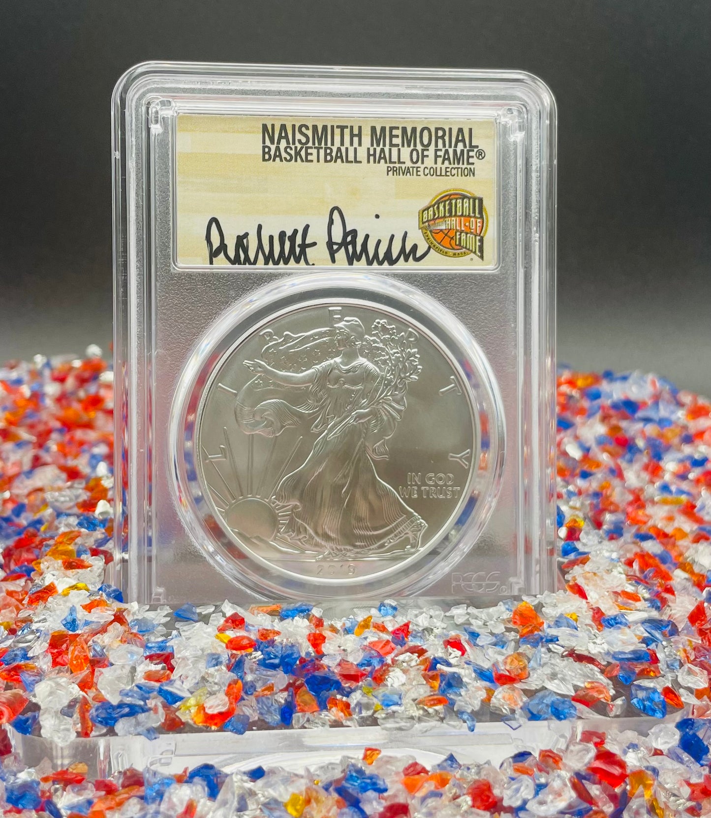 2019 $1 American Silver Eagle PCGS MS70 First Strike NBA Hall of Fame Robert Parish Signed Label Mint Condition 1 of 50