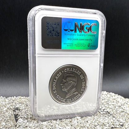 2025 1 oz $5 Cook Islands Silver Dollar NGC FDOI MS70 Burnished Ultra High Relief Leon Antique Finish (1 of 52) Mint!