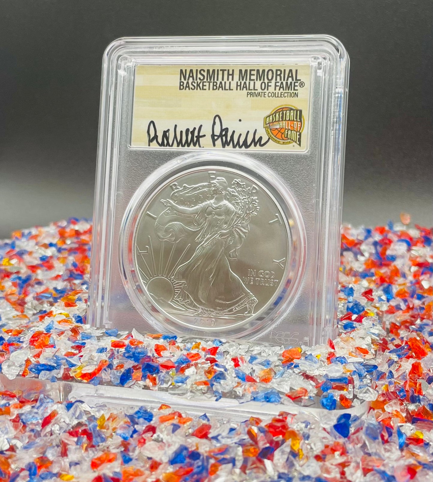 2019 $1 American Silver Eagle PCGS MS70 First Strike NBA Hall of Fame Robert Parish Signed Label Mint Condition 1 of 50