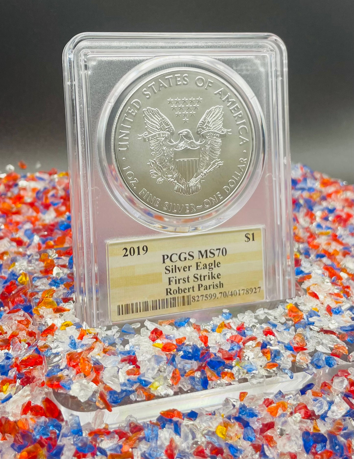 2019 $1 American Silver Eagle PCGS MS70 First Strike NBA Hall of Fame Robert Parish Signed Label Mint Condition 1 of 50