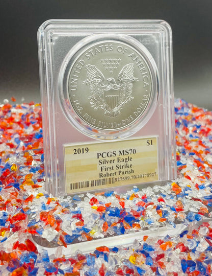 2019 $1 American Silver Eagle PCGS MS70 First Strike NBA Hall of Fame Robert Parish Signed Label Mint Condition 1 of 50