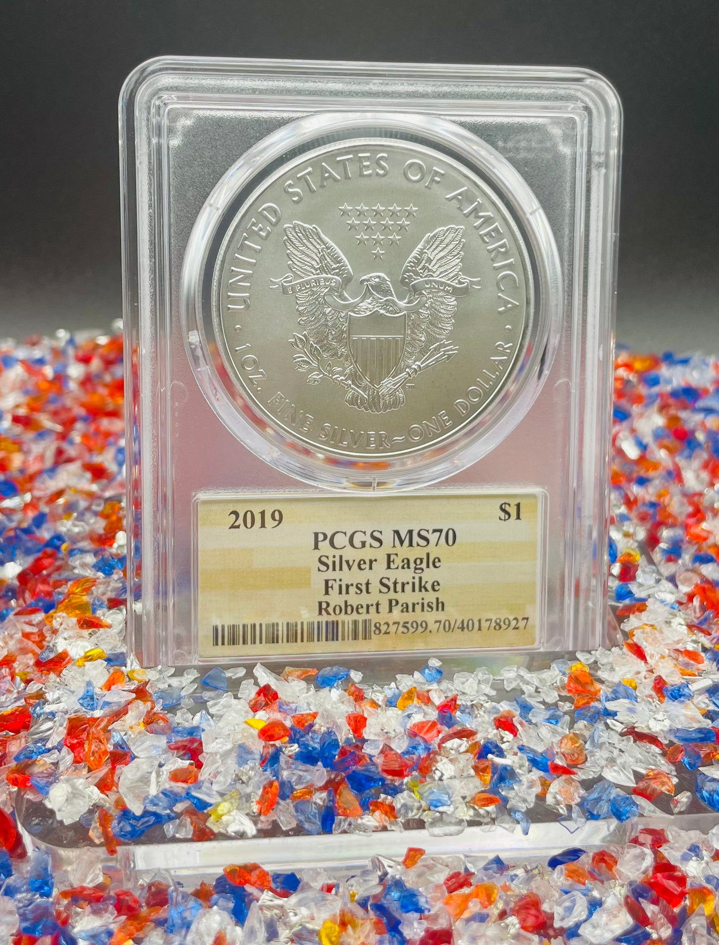 2019 $1 American Silver Eagle PCGS MS70 First Strike NBA Hall of Fame Robert Parish Signed Label Mint Condition 1 of 50