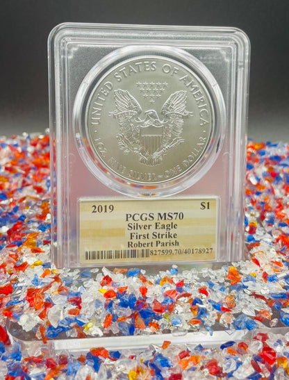 2019 $1 American Silver Eagle PCGS MS70 First Strike NBA Hall of Fame Robert Parish Signed Label Mint Condition 1 of 50
