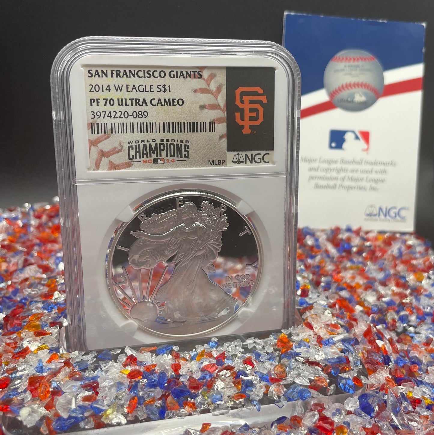 Proof 2014 (W) $1 American Silver Eagle NGC PF70 Rare San Francisco Giants MLB World Series Champions Label Rare