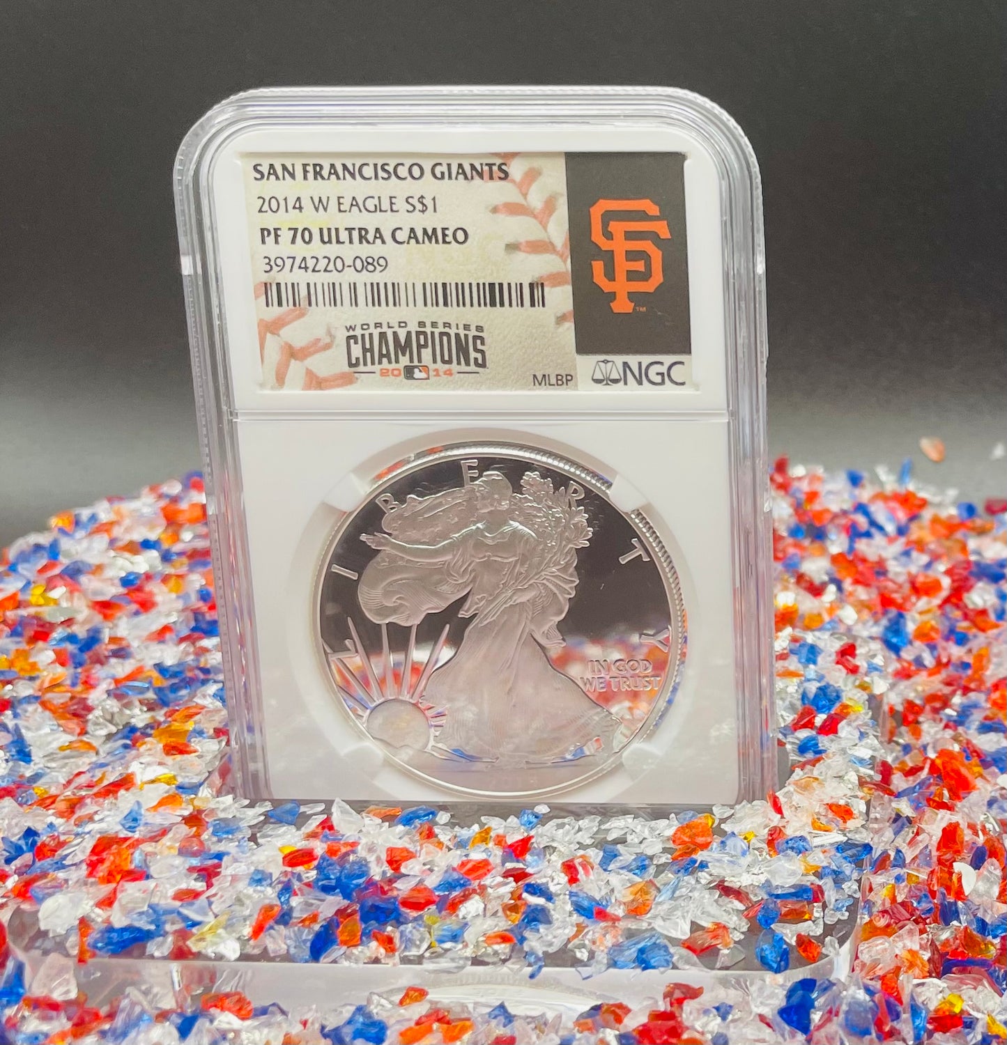 Proof 2014 (W) $1 American Silver Eagle NGC PF70 Rare San Francisco Giants MLB World Series Champions Label Rare