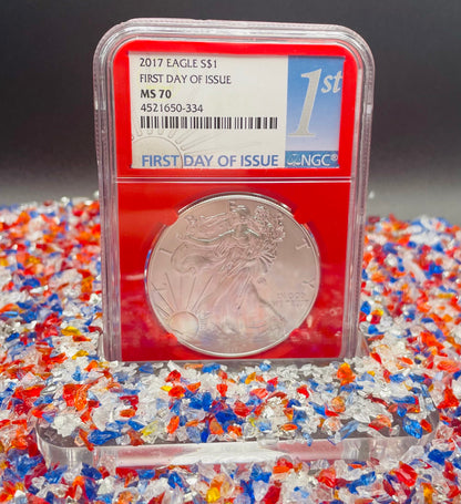 2017 $1 American Silver Eagle NGC MS70 First Day of Issue Red Core Mint Condition (1 of 40,818)