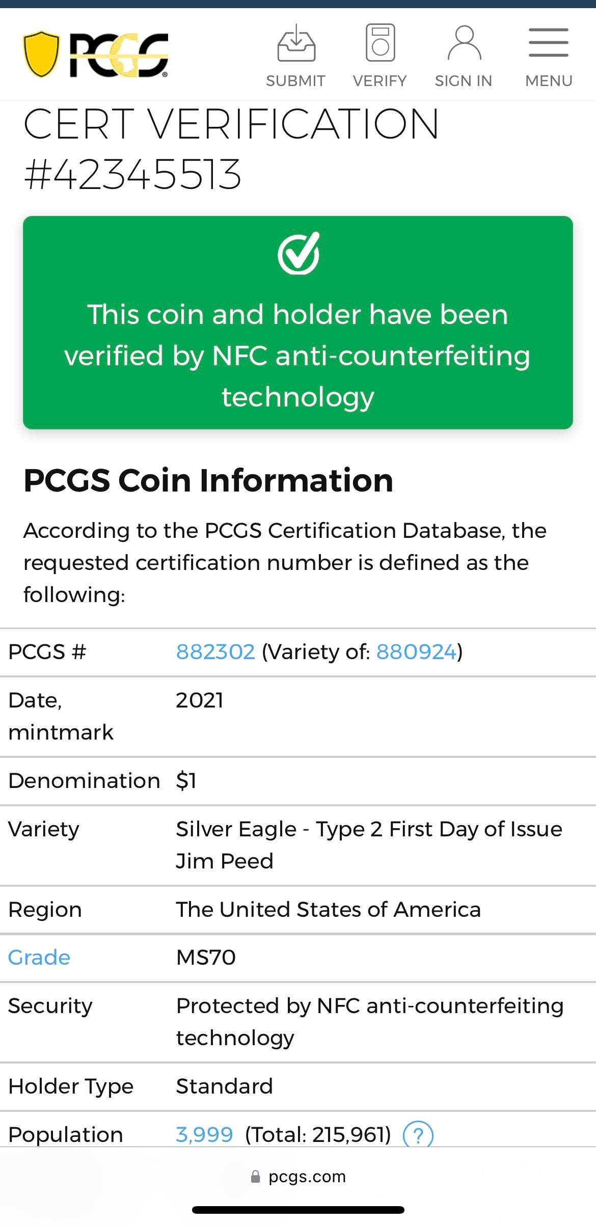 2021 $1 American Silver Eagle PCGS MS70 FDOI Type 2 Jim Peed Signed Label Mint Condition (1 of 3999)