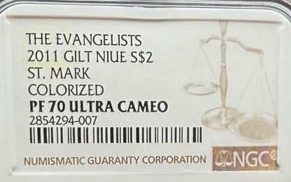 2011 Proof Niue Silver Dollar $2 NGC PF70UC Evangelists St. Mark Gilt Colorized (1 of 1)