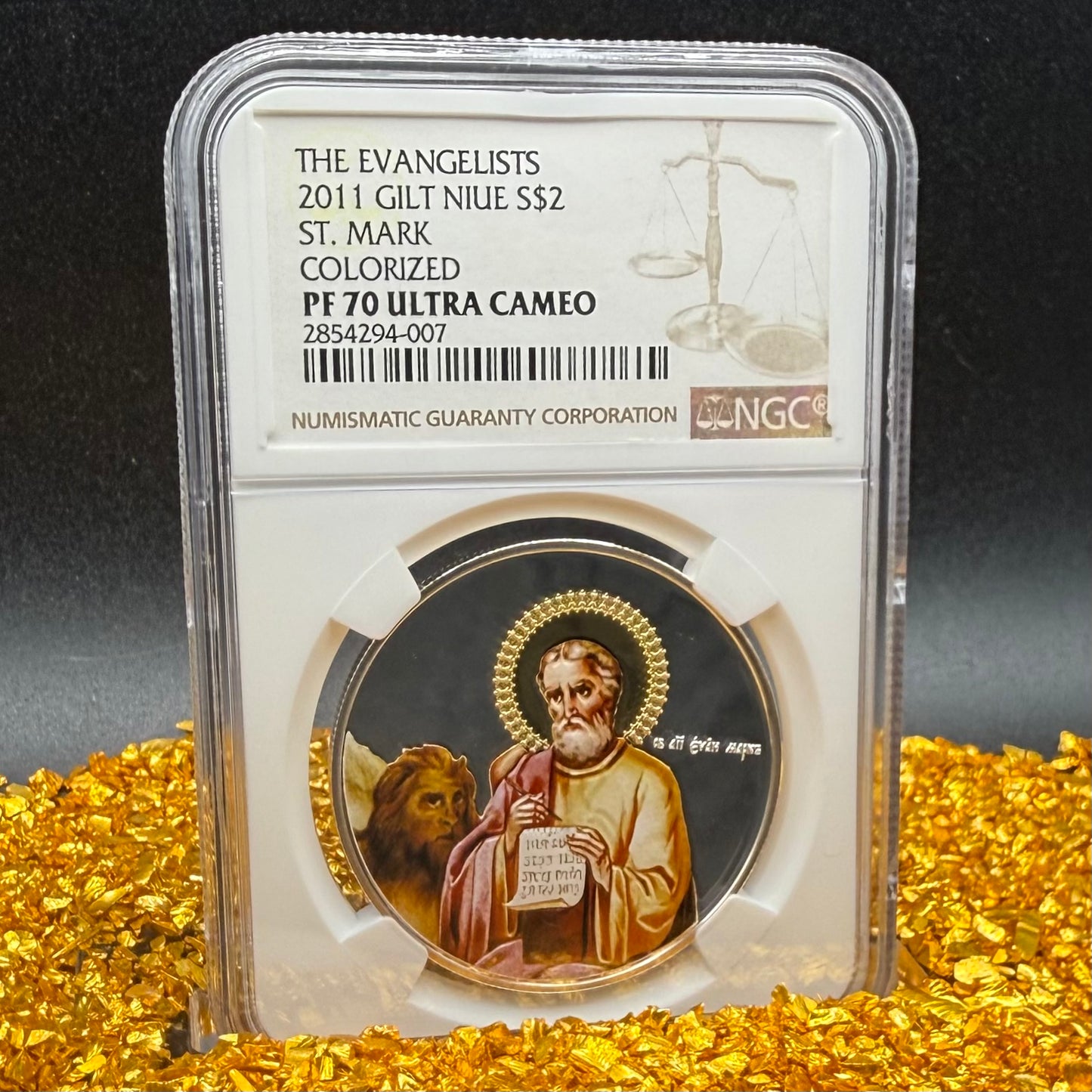 2011 Proof Niue Silver Dollar $2 NGC PF70UC Evangelists St. Mark Gilt Colorized (1 of 1)