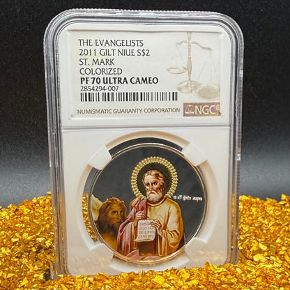 2011 Proof Niue Silver Dollar $2 NGC PF70UC Evangelists St. Mark Gilt Colorized (1 of 1)