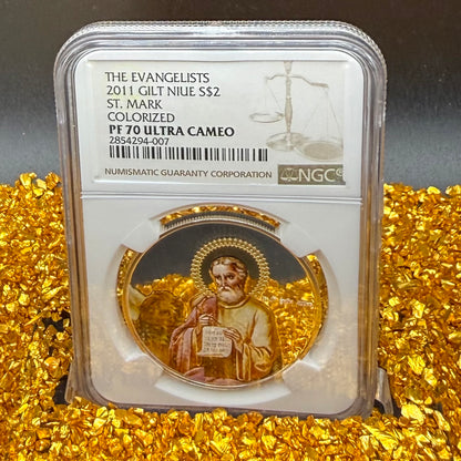 2011 Proof Niue Silver Dollar $2 NGC PF70UC Evangelists St. Mark Gilt Colorized (1 of 1)
