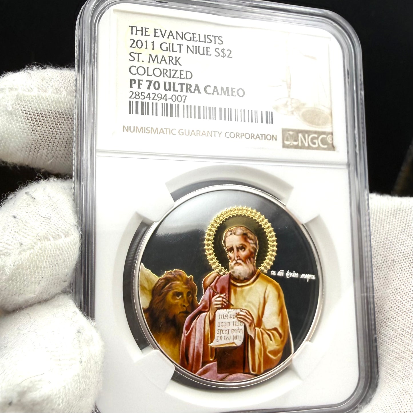 2011 Proof Niue Silver Dollar $2 NGC PF70UC Evangelists St. Mark Gilt Colorized (1 of 1)