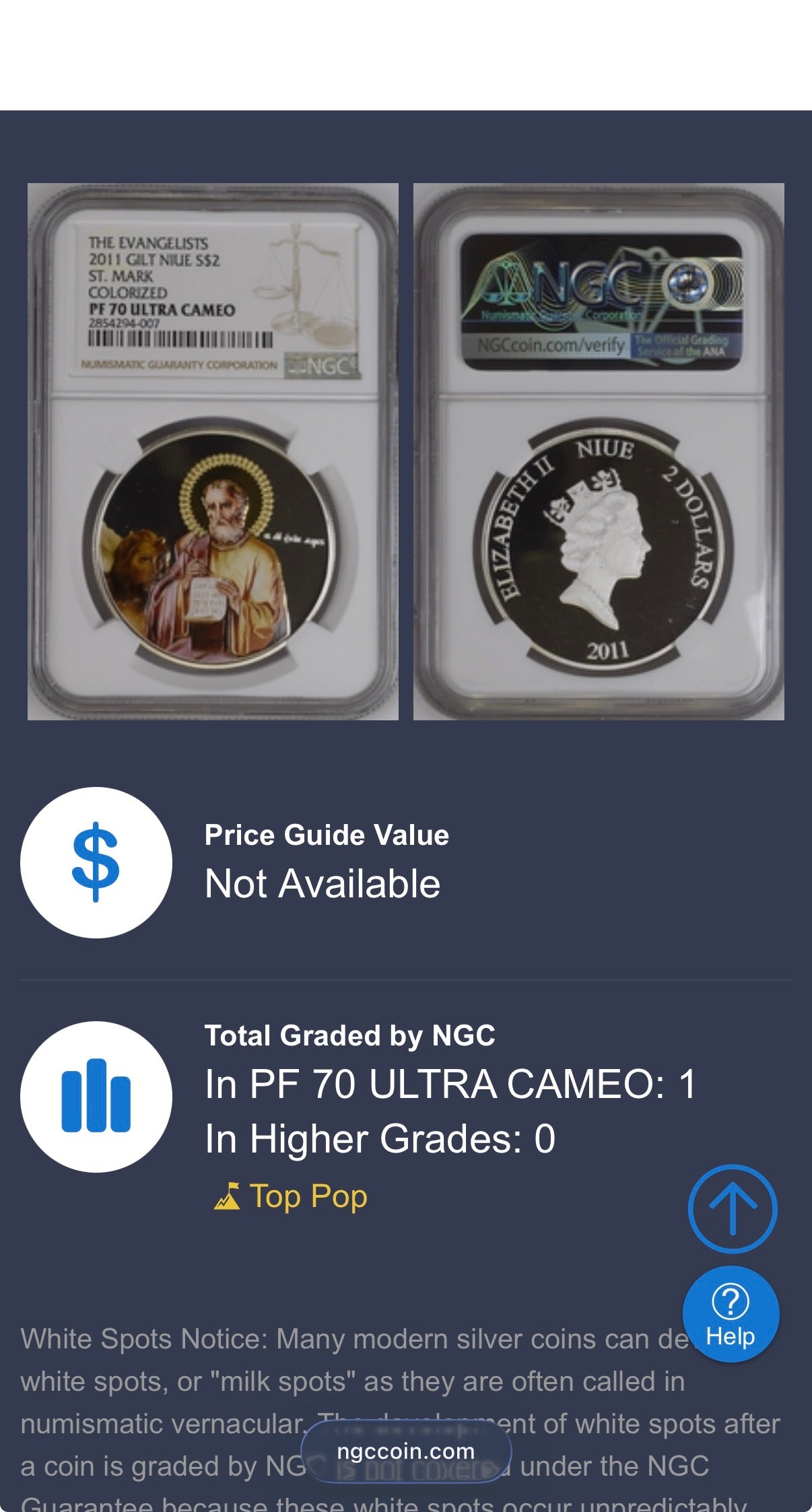 2011 Proof Niue Silver Dollar $2 NGC PF70UC Evangelists St. Mark Gilt Colorized (1 of 1)