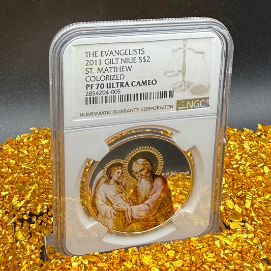 2011 Proof Niue Silver Dollar $2 NGC PF70UC Evangelists St. Matthew Gilt Colorized (1 of 1)