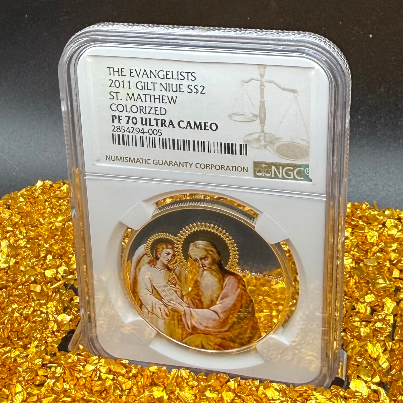 2011 Proof Niue Silver Dollar $2 NGC PF70UC Evangelists St. Matthew Gilt Colorized (1 of 1)